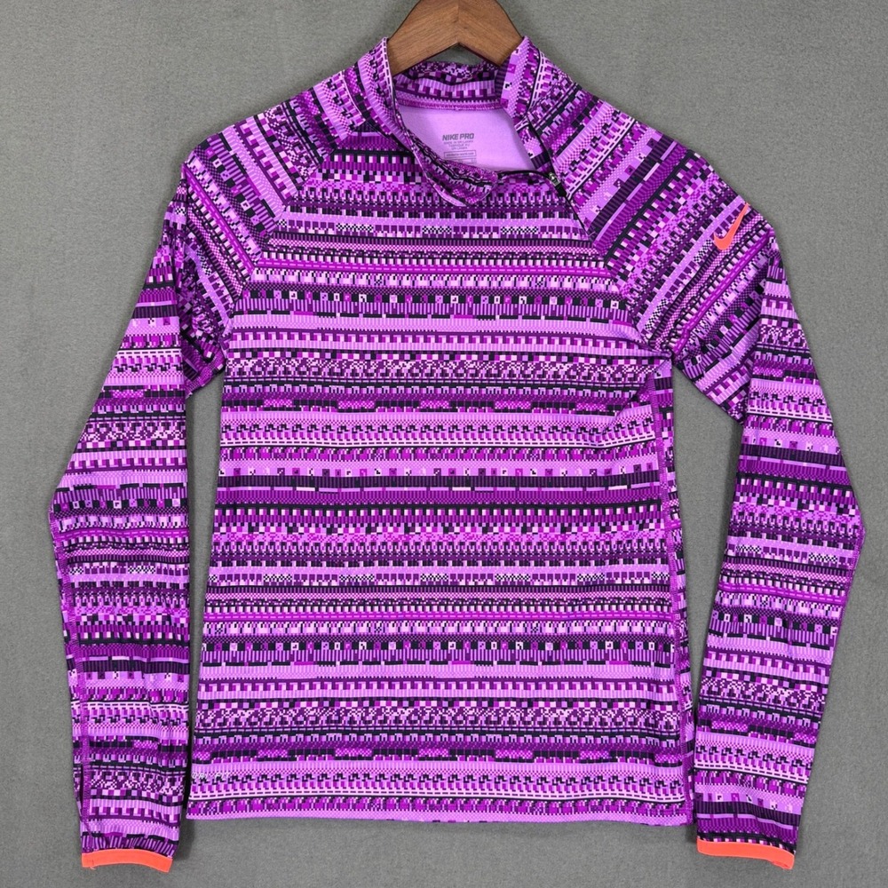 Nike Slash Quarter Zip Top Women XL Purple Geometric Hyperwarm Fleece Pullover